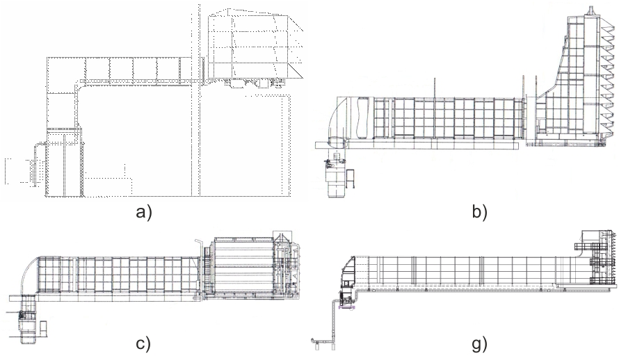 Overall schemes of inlet air Filter House (FH) with the air channel for some existing projects of FH in Russia